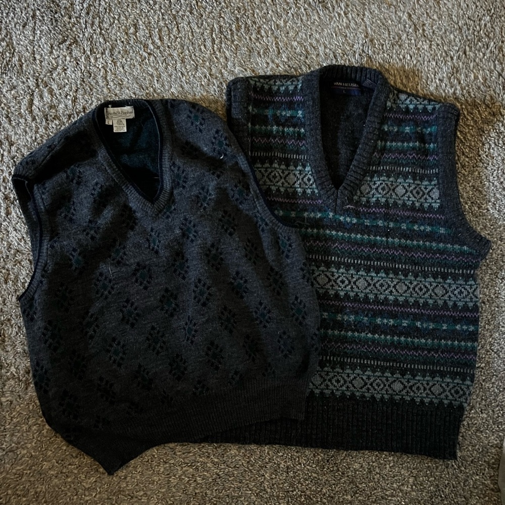 Two Vintage sweater vests. Grey patterns
